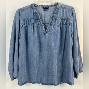 Splendid Women's Soft Denim Blouse Blue Long Sleeve Pullover V-Neck Sz M